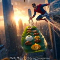 Spiderman holding Keralam lunch with his web image by digital marketer in alappuzha chichu